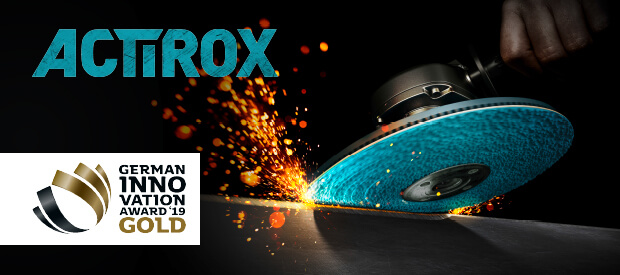Início 17 ACTIROX, con sus nuevos granos cerámicos con forma geométrica que se autoafilan continuamente, permite un lijado de alta velocidad, con lo que se logra una tasa de extracción de material dos veces mayor que la que se obtiene con los abrasivos de grano cerámico tradicionales...